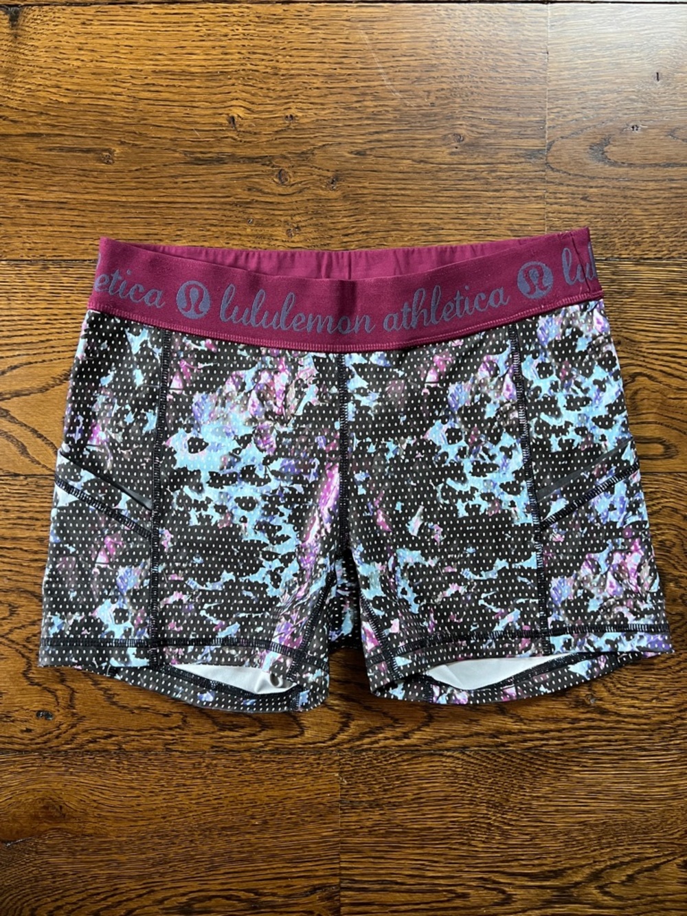 lululemon athletica Floral Print Bike Shorts with Plum Waistband